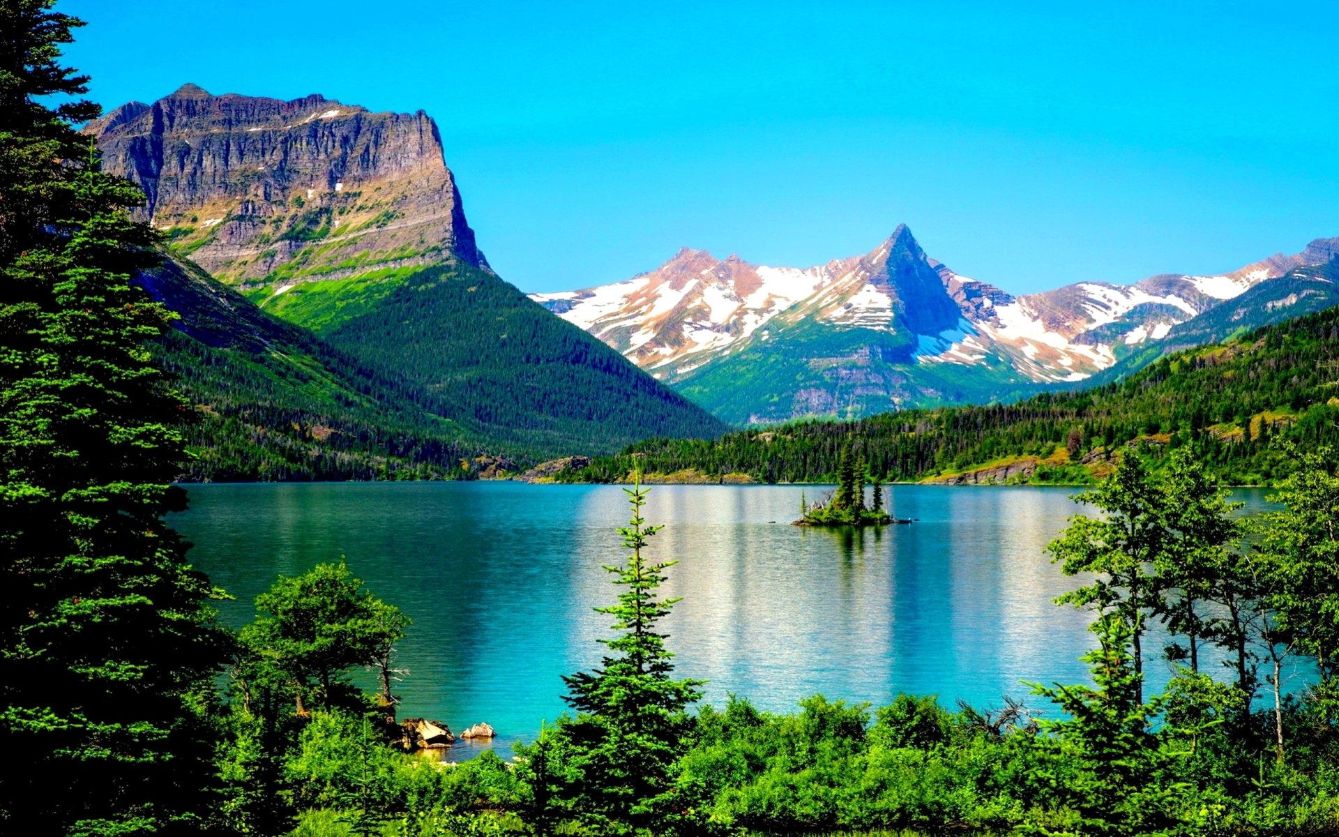 mountain forest glacier national park nature lake Image