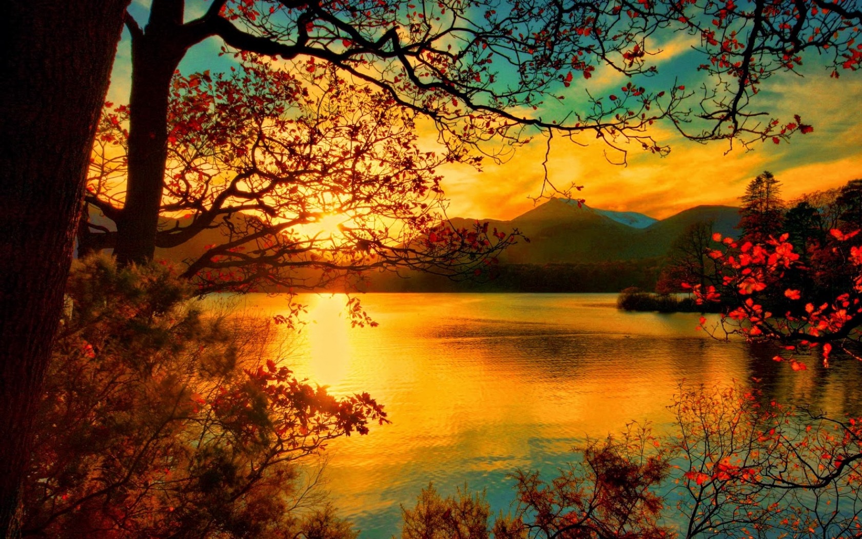 Autumn Lake At Sunset Image Abyss