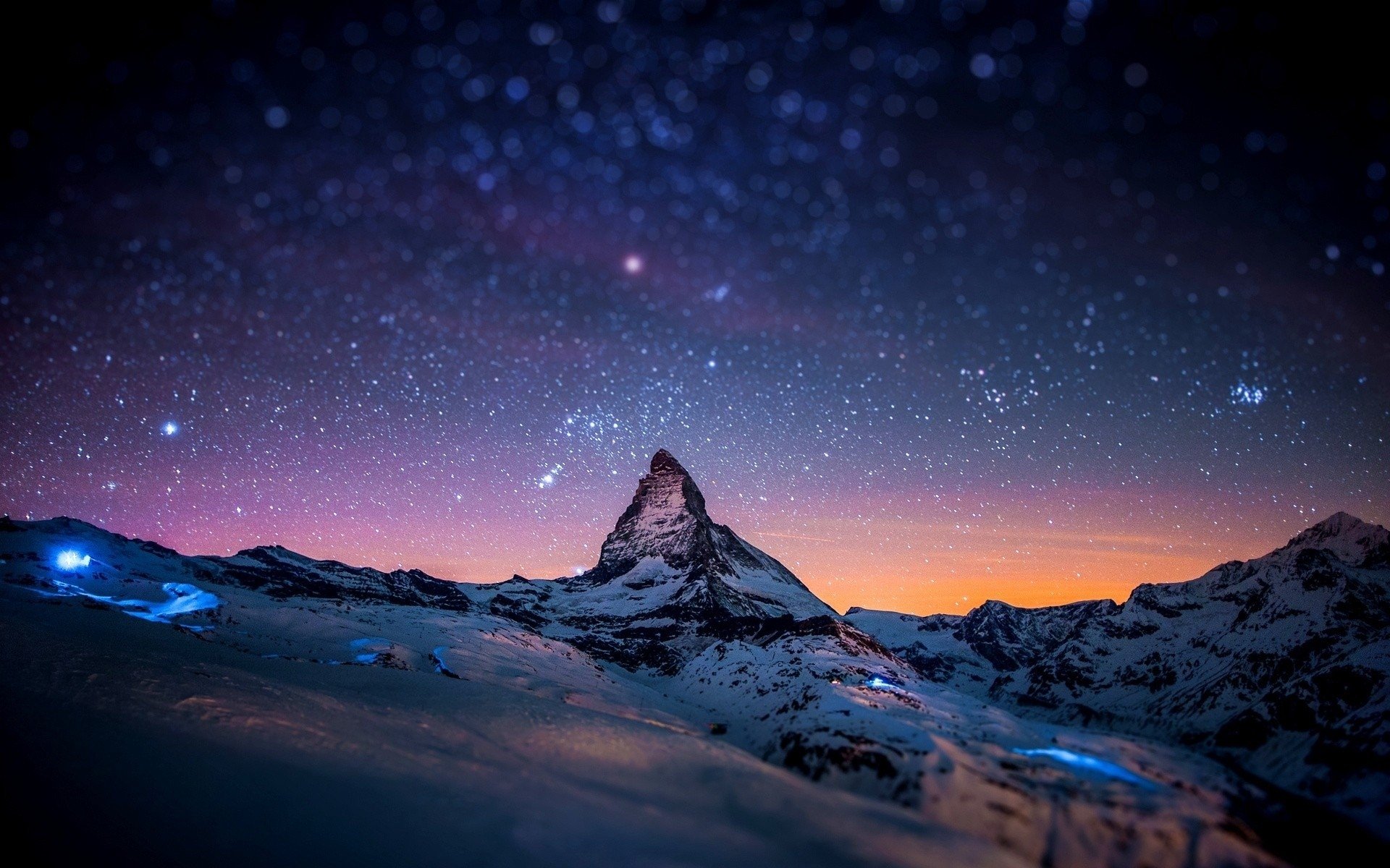 Download starry sky sky snow switzerland mountain nature matterhorn image