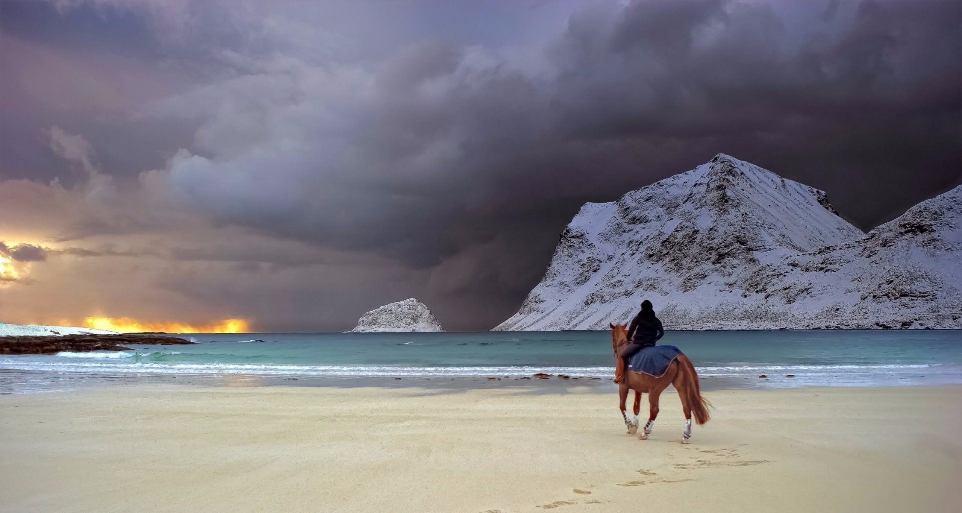  Watching the Sunset on the Beach in Winter