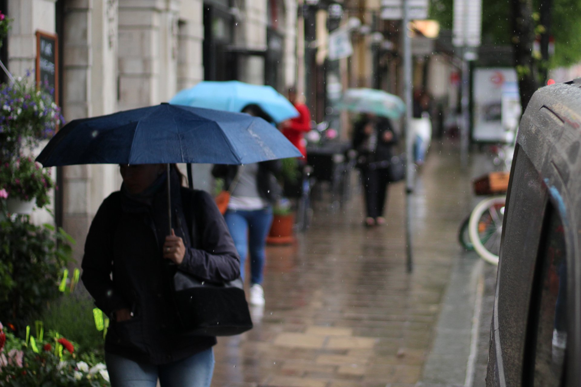 sidewalk rain umbrella photography people Image