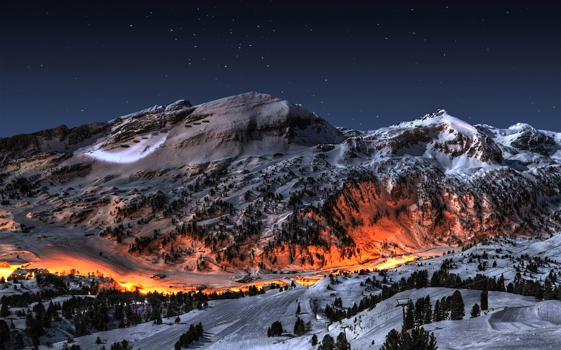 Night in Winter Mountains in Austria