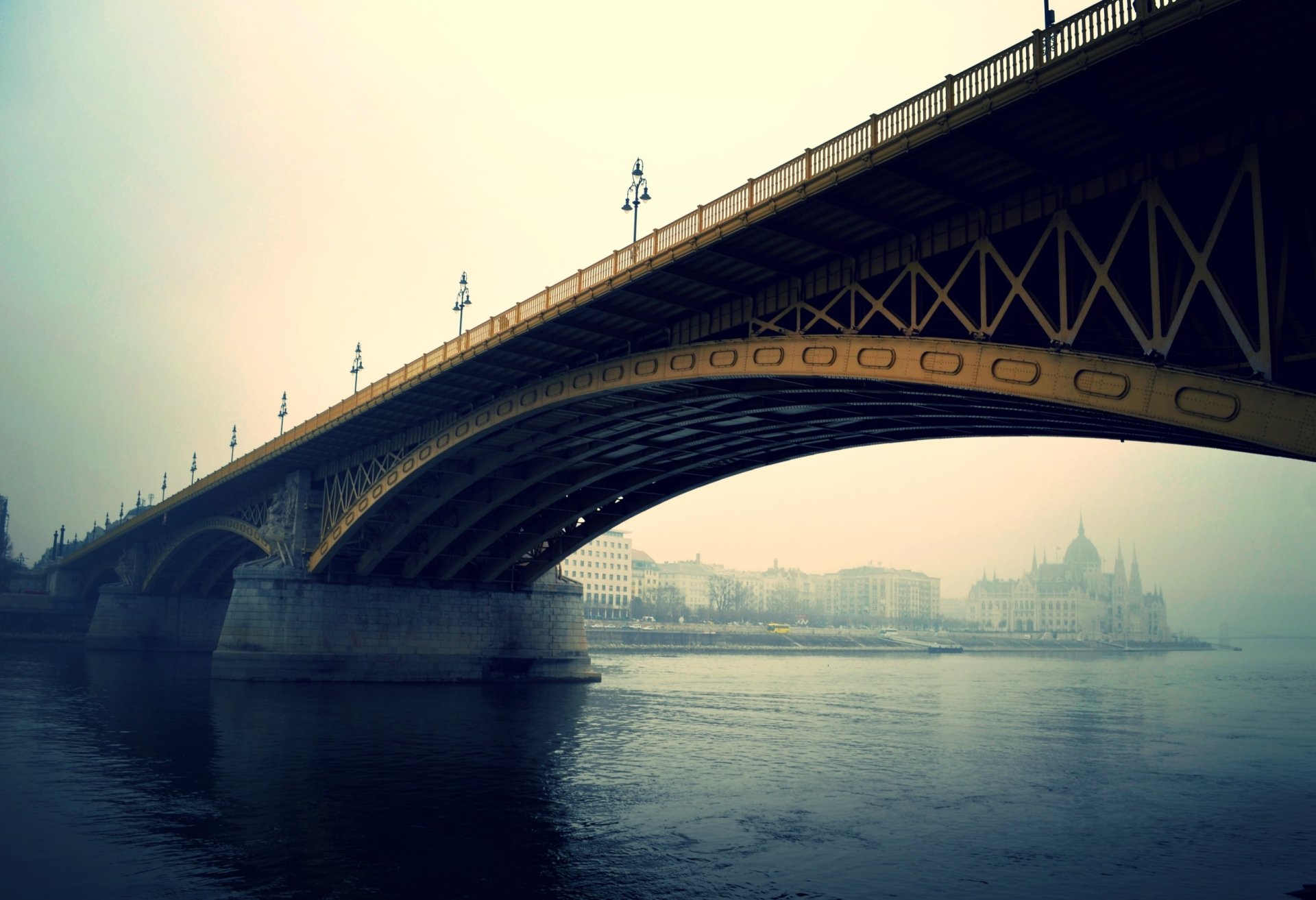 Hungarian Parliament Building river Budapest man made bridge Image