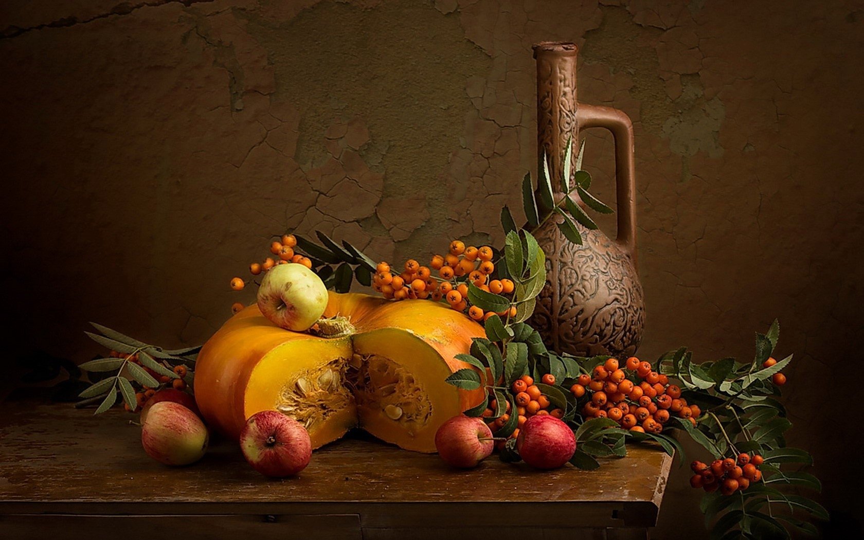 berry peach squash pitcher table photography still life Image