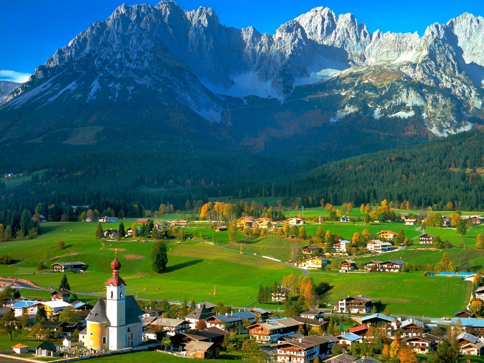 Download Forest Mountain Church Austria Tyrol Man Made Village Image