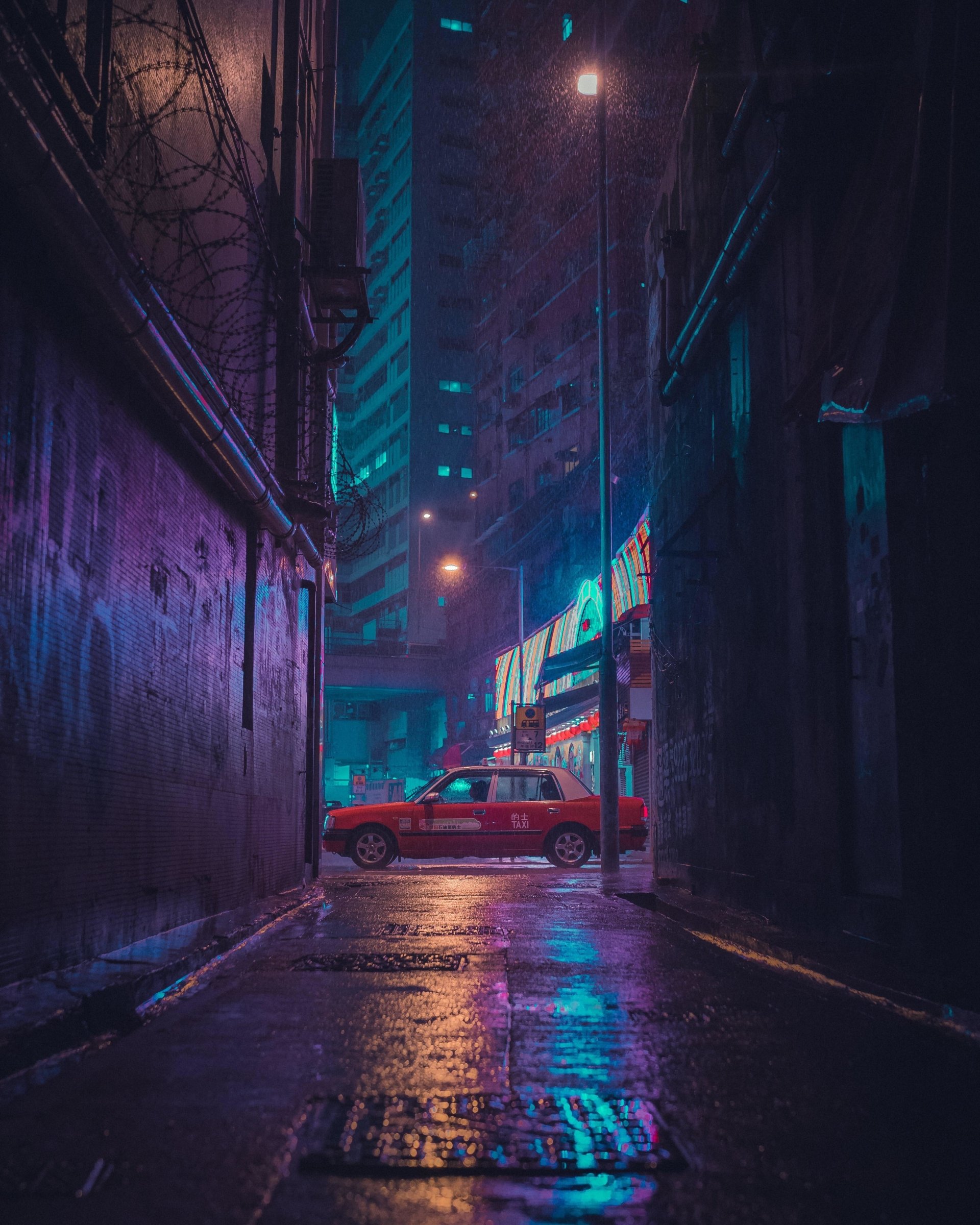 taxi rain car man made city Image