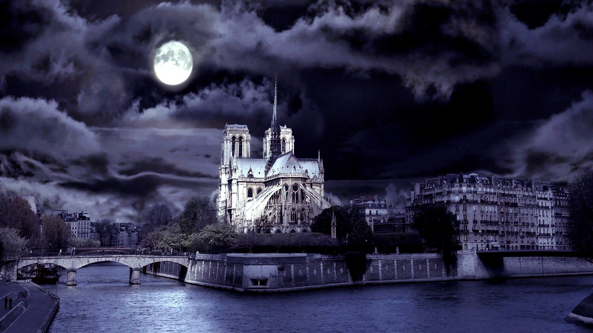  Notre Dame Cathedral under Full Moon