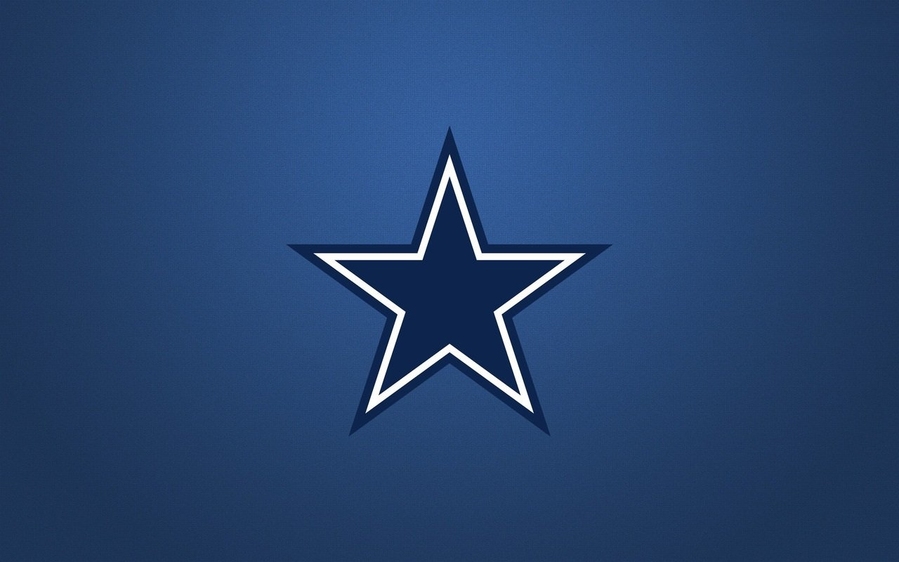 Dallas Cowboys star logo in white and blue on a dark blue background, representing the NFL football team.