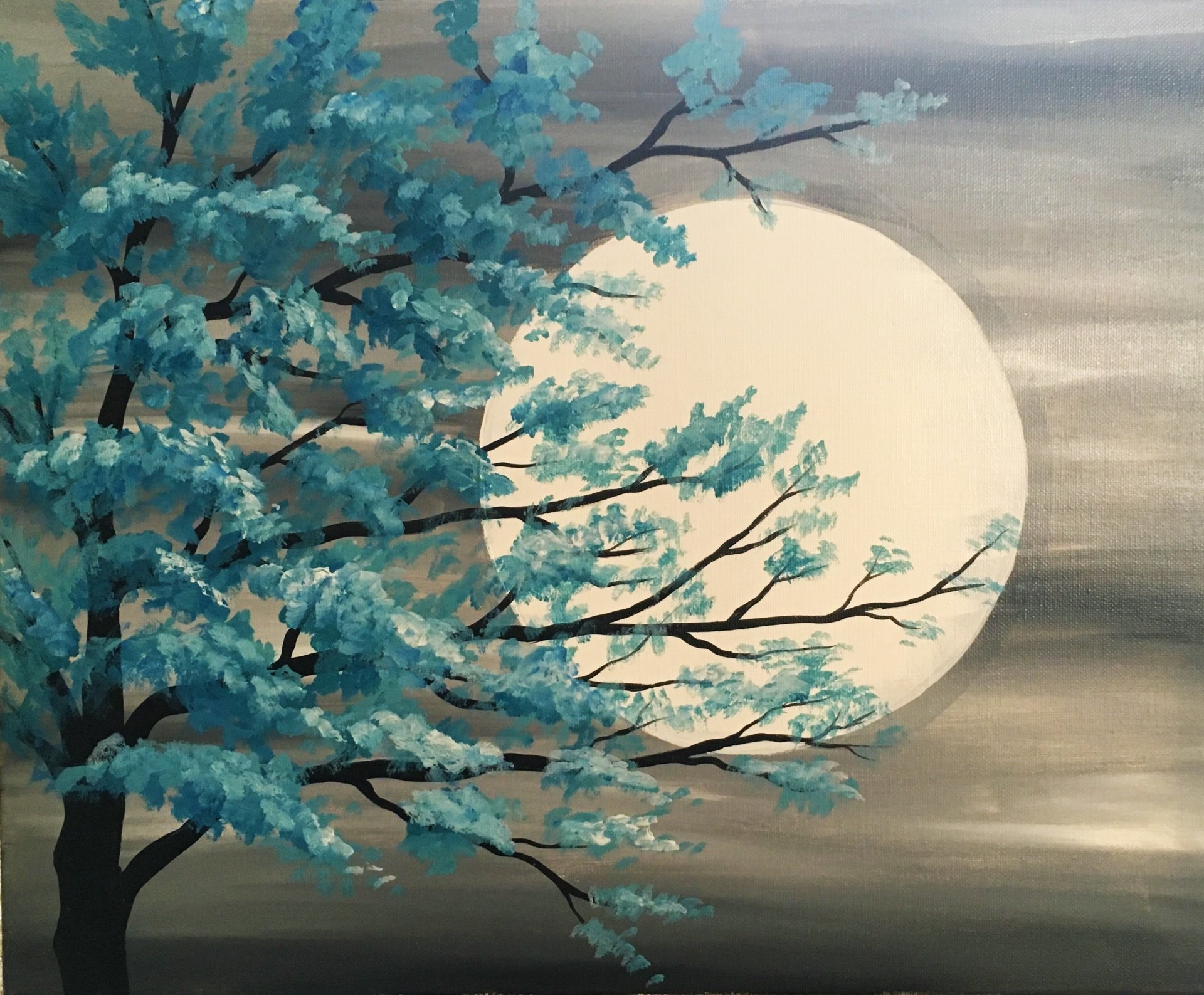 Download Branch Tree Full Moon Moon Artistic Painting Image