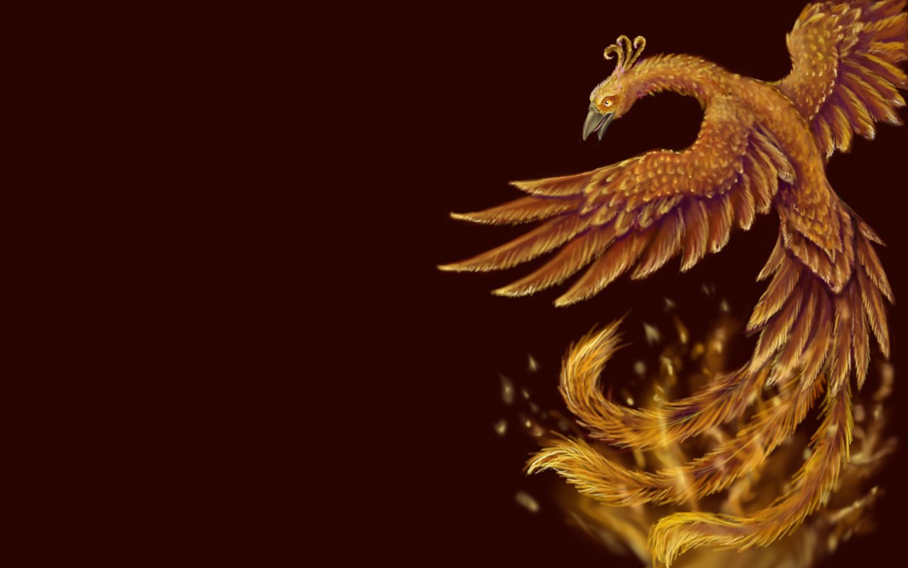 A majestic phoenix soars against a dark background, its feathers glowing in fiery shades of orange and gold, embodying the essence of fantasy and rebirth.