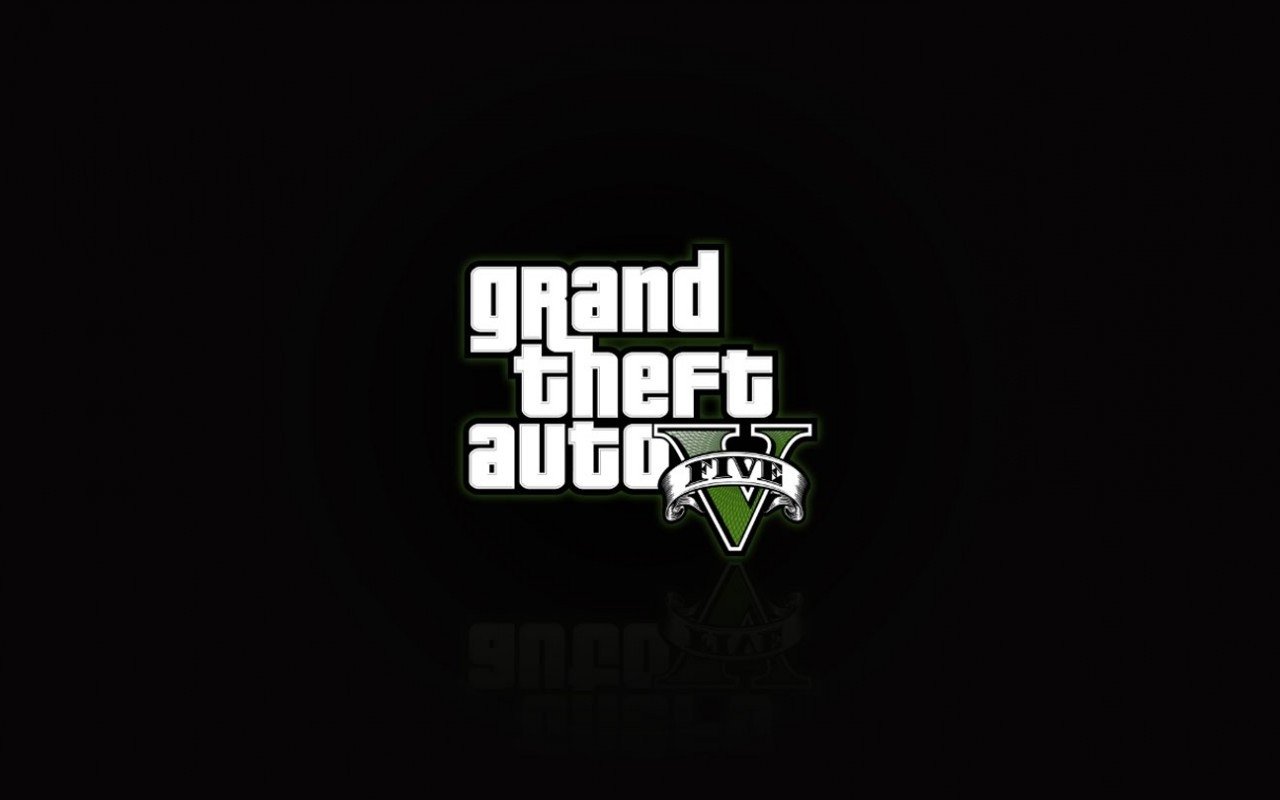 The image showcases the iconic logo of the video game Grand Theft Auto V, featuring bold text against a black background, emphasizing its distinctive design.