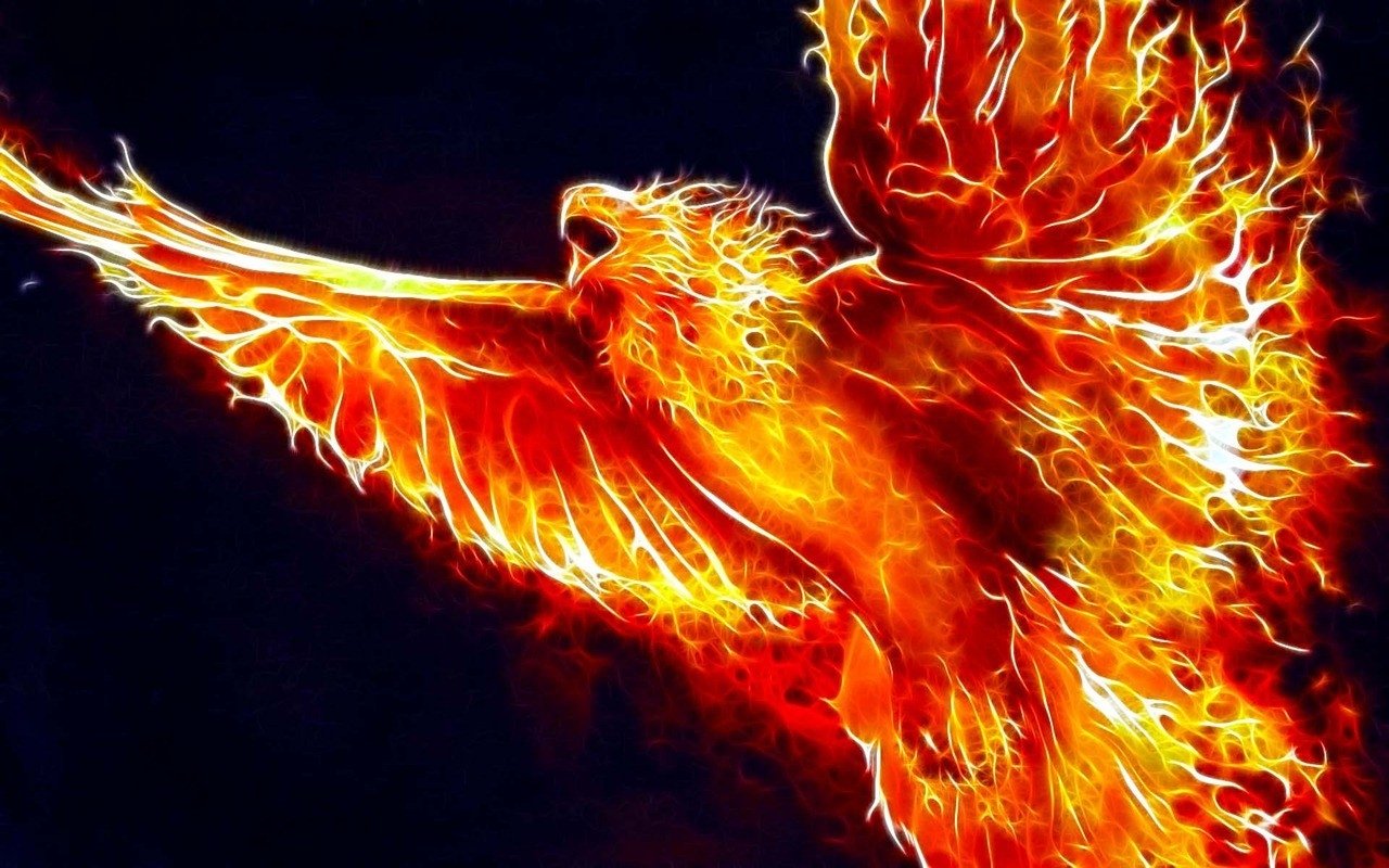 A vibrant, fiery phoenix soars against a dark background, its wings ablaze with flames, embodying the essence of fantasy and rebirth in stunning detail.