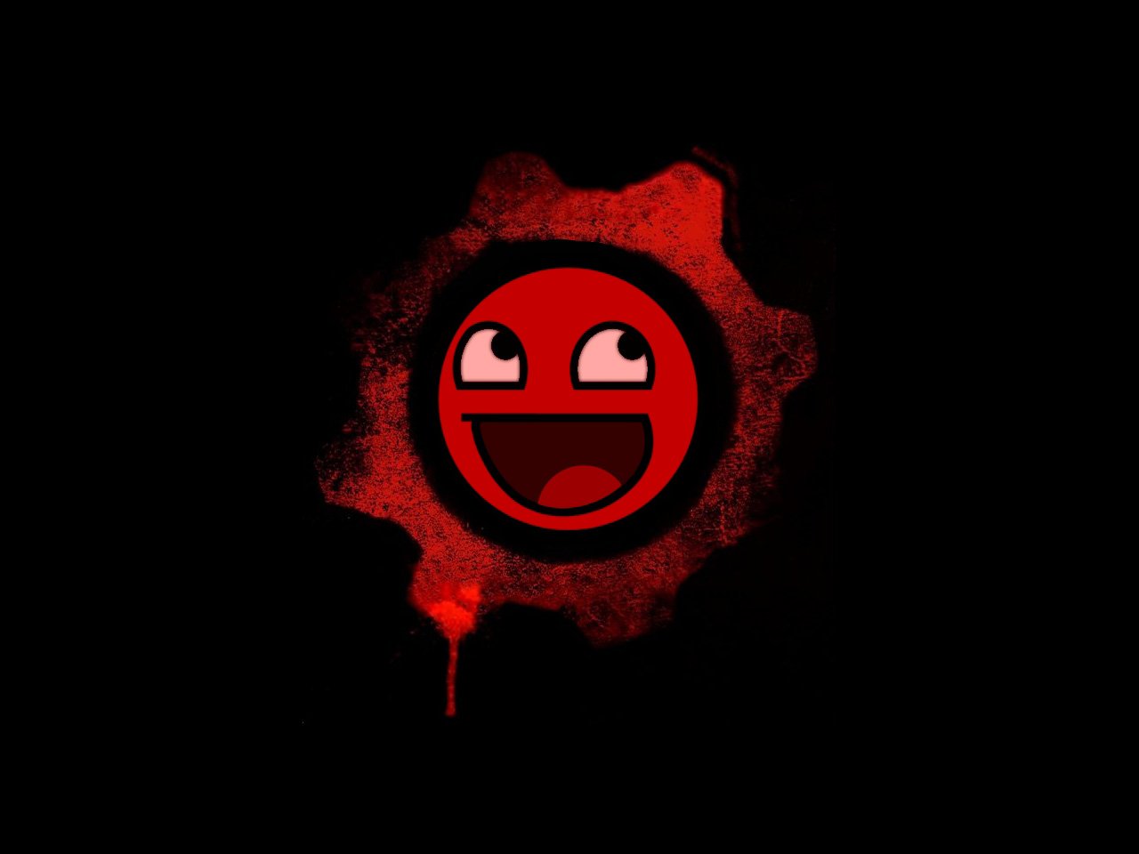 A vibrant red smiley face inside a gear symbol on a black background, representing the iconic aesthetic of the Gears of War video game series.