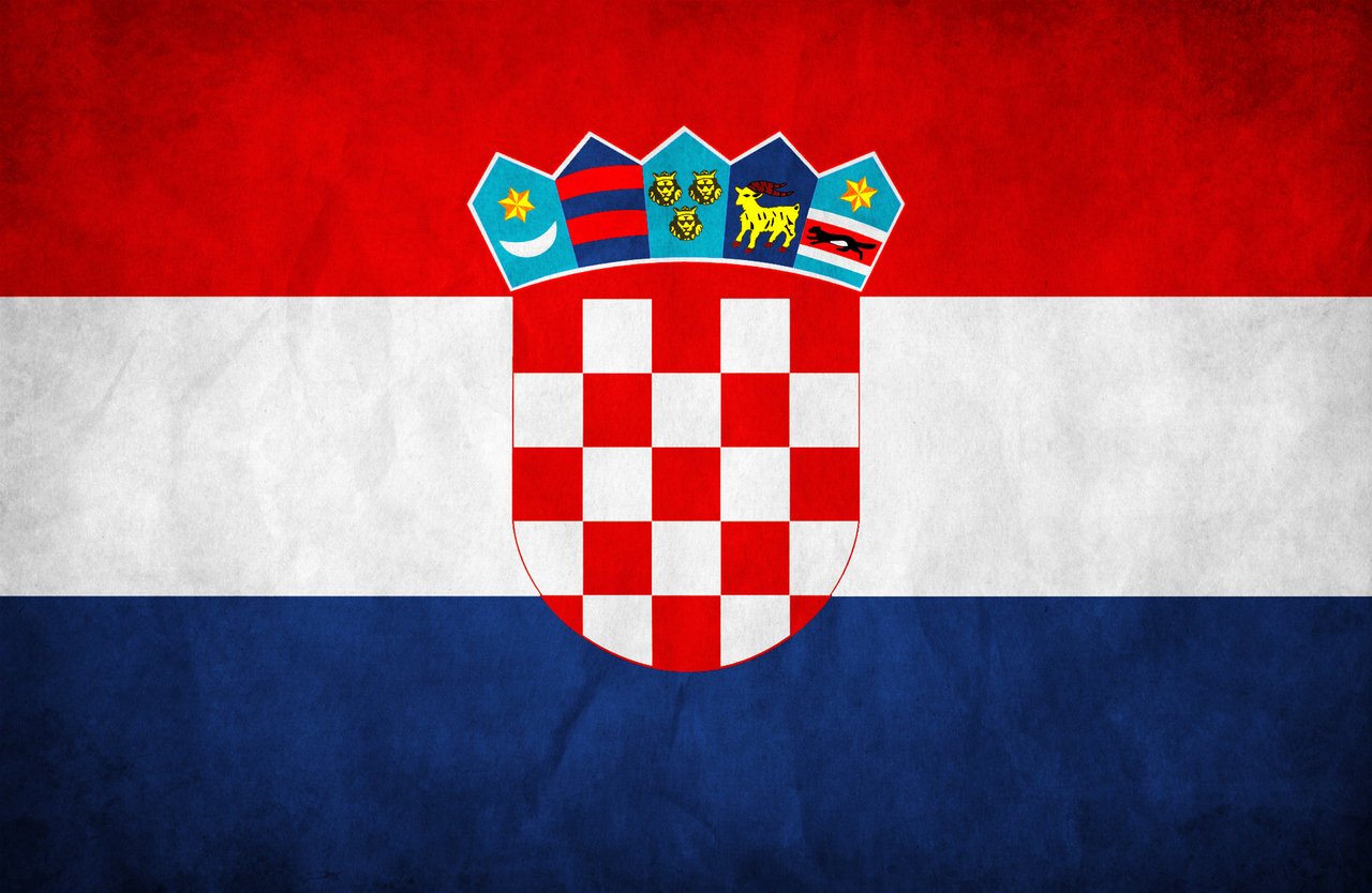 The flag of Croatia features three horizontal stripes in red, white, and blue with a central red and white checkerboard shield topped by five smaller shields.