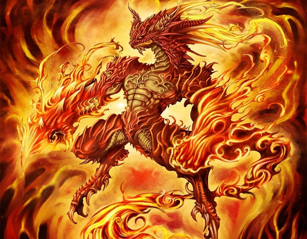 A fierce, fiery demon dragon emerges from swirling flames, showcasing a fantastical design that embodies power and myth in a vibrant display of colors.