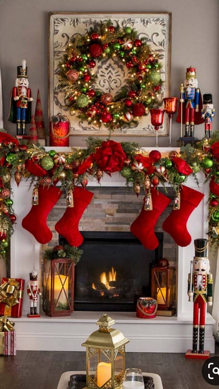Fireplace Decorated for Christmas