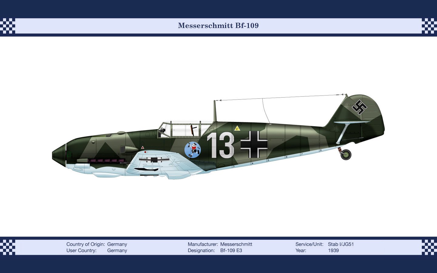 A detailed illustration of a Messerschmitt Bf 109, featuring its signature camouflage and military markings, highlighting its historical significance in aviation.