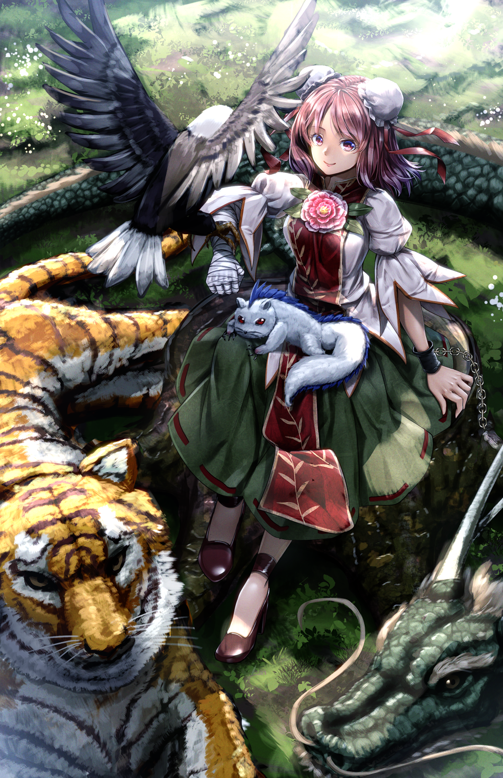 Download Pink Hair Short Hair Flower Tiger Dragon Kasen Ibaraki Anime Touhou Image
