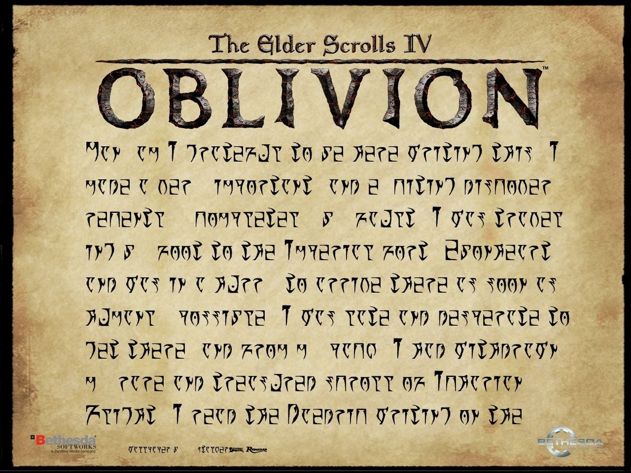 A parchment-style in-game document from The Elder Scrolls IV: Oblivion featuring the game title and decorative fantasy text.