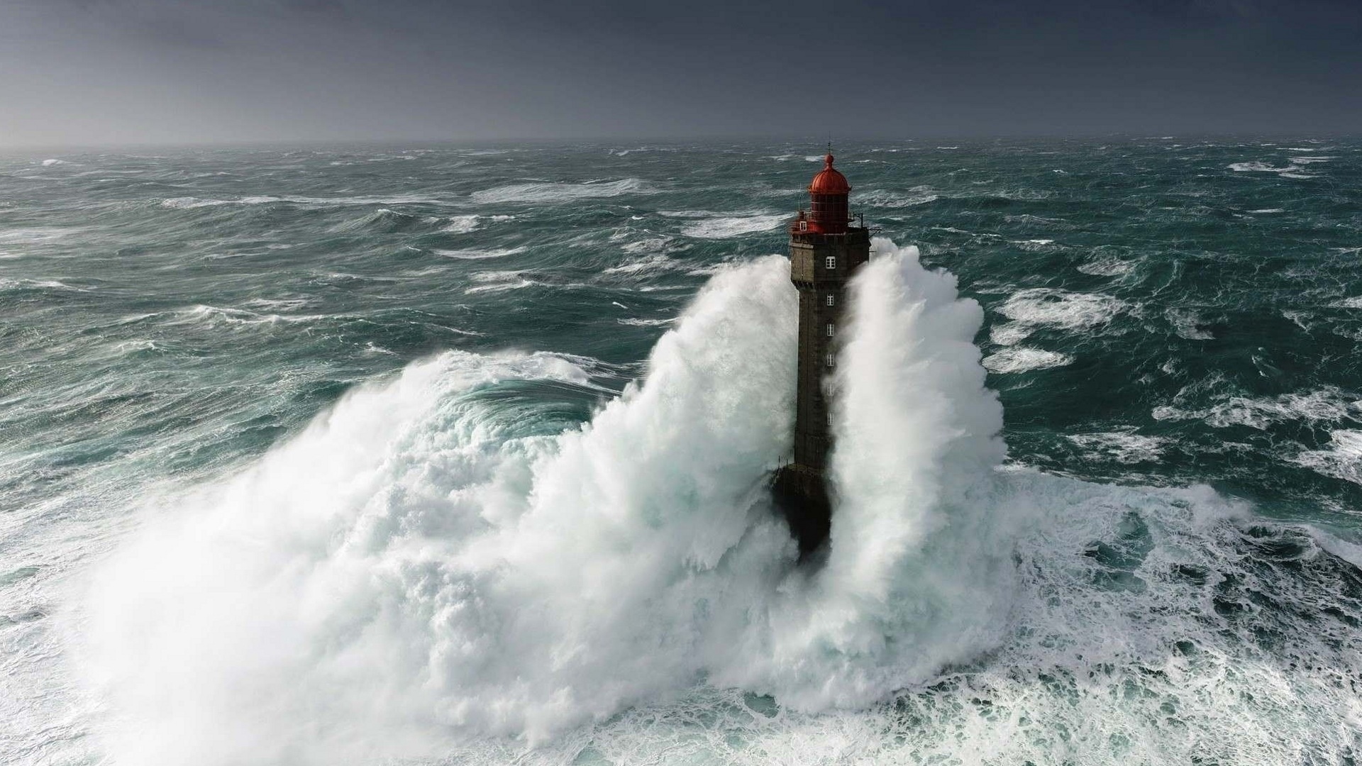 Ocean Wave Hitting Lighthouse