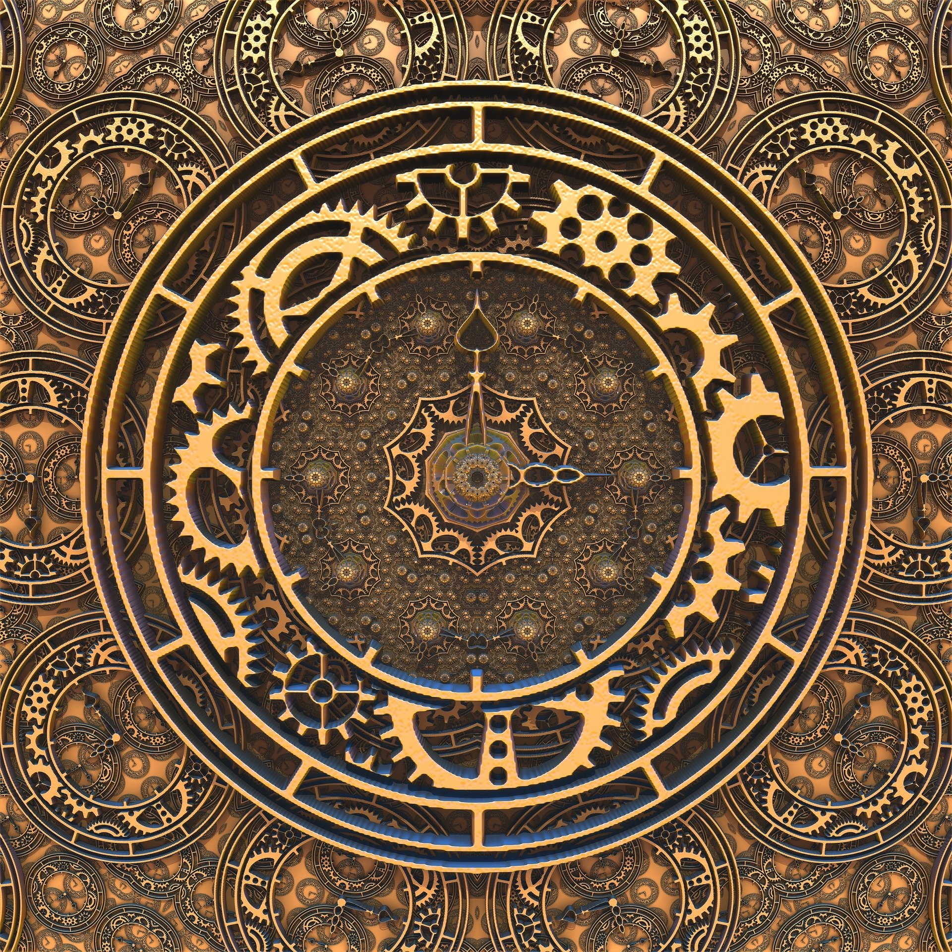 Gold Steampunk Clock on a Wall by Pete Linforth