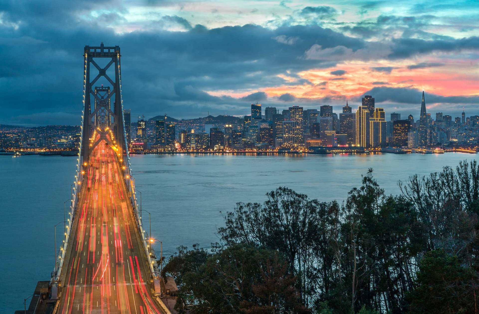 Download Dusk Light California Man Made Bay Bridge Image
