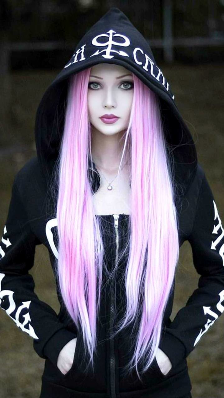 pink hair hoodie woman model Image