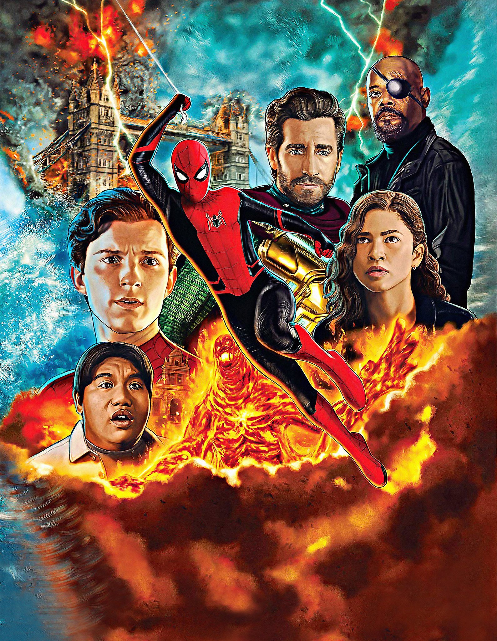 Michelle 'MJ' Jones London Bridge Mysterio (Marvel Comics) Nick Fury Peter Parker spider man movie Spider-Man: Far From Home Image