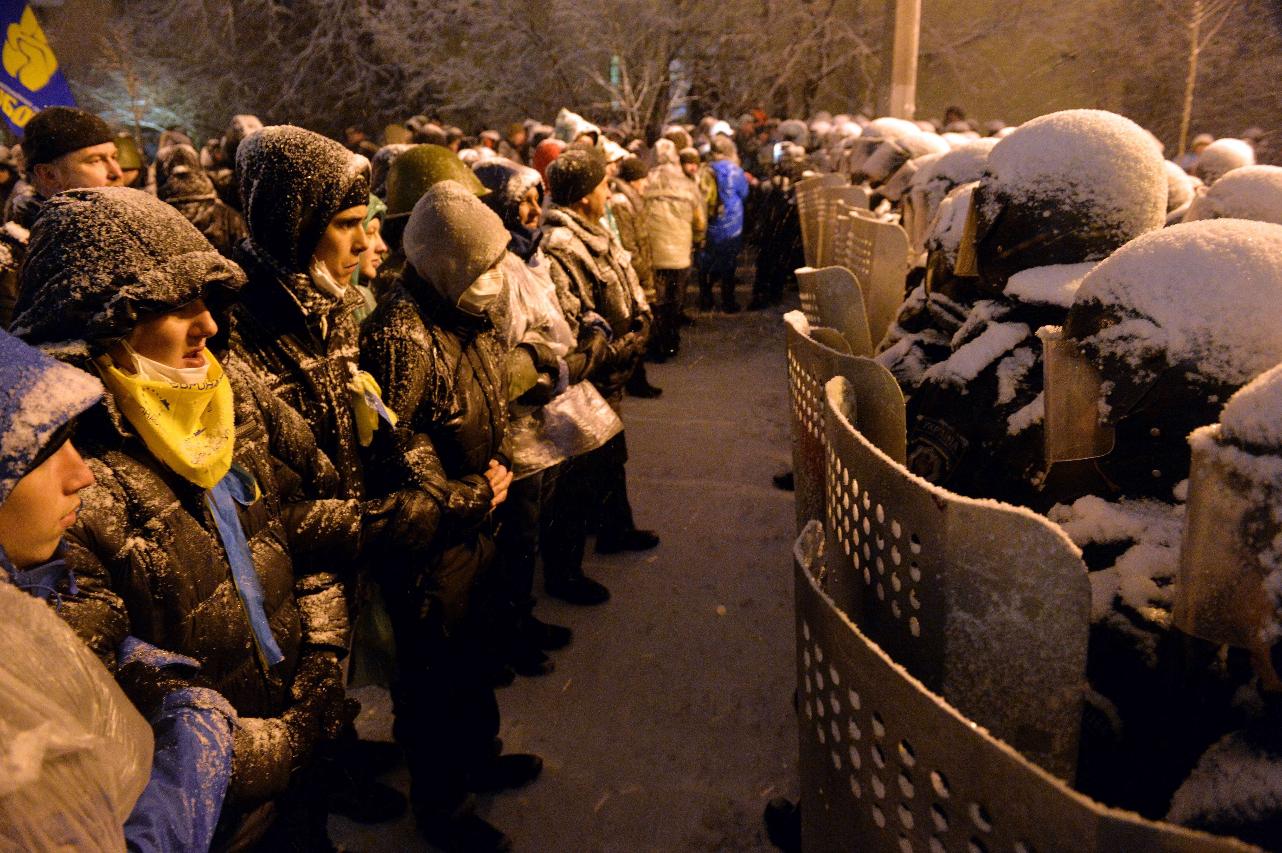 The protestors face-off the Special Units in Maidan Square