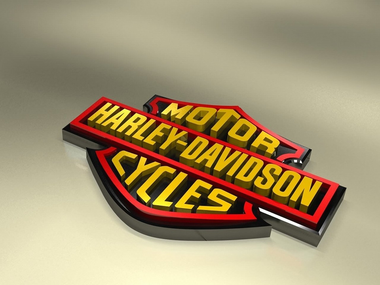 3D-rendered Harley-Davidson logo featuring the classic shield design with bold red, yellow, and black colors representing the iconic motorcycle brand.