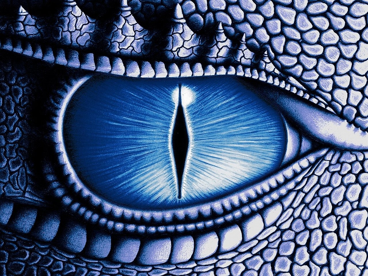 A close-up of a dragon's blue eye, showcasing intricate scales and a captivating, slitted pupil, evokes a sense of fantasy and mysterious allure.