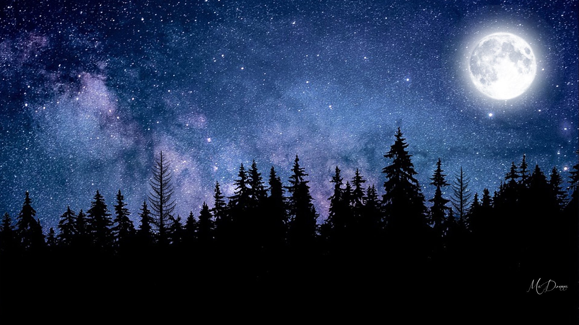 Full Moon and Milky Way over Forest Image - ID: 360424 - Image Abyss