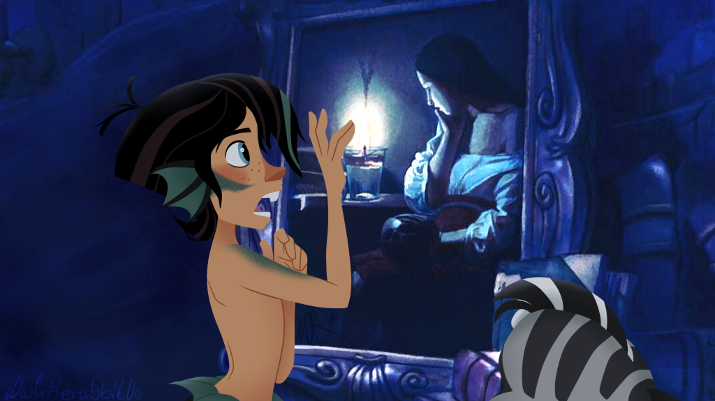 two-toned hair blue eyes fish Tangled black hair The Little Mermaid Rudiger (Tangled) merman Varian (Tangled) movie crossover Image