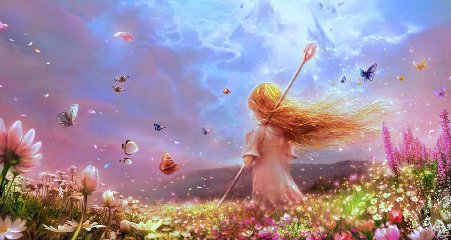 Download Butterfly Staff Nature Fantasy Elf Image