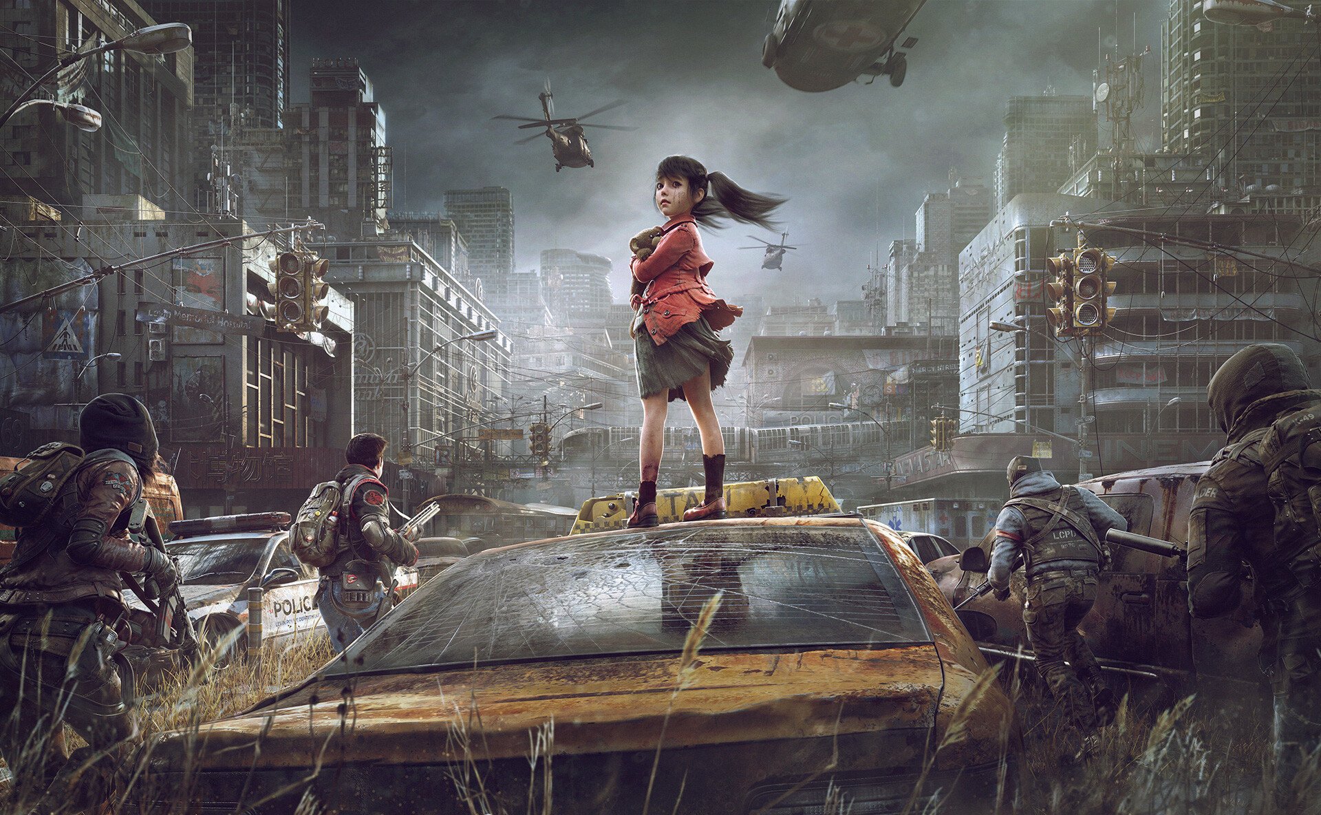 soldier helicopter little girl taxi car Sci Fi post apocalyptic Image