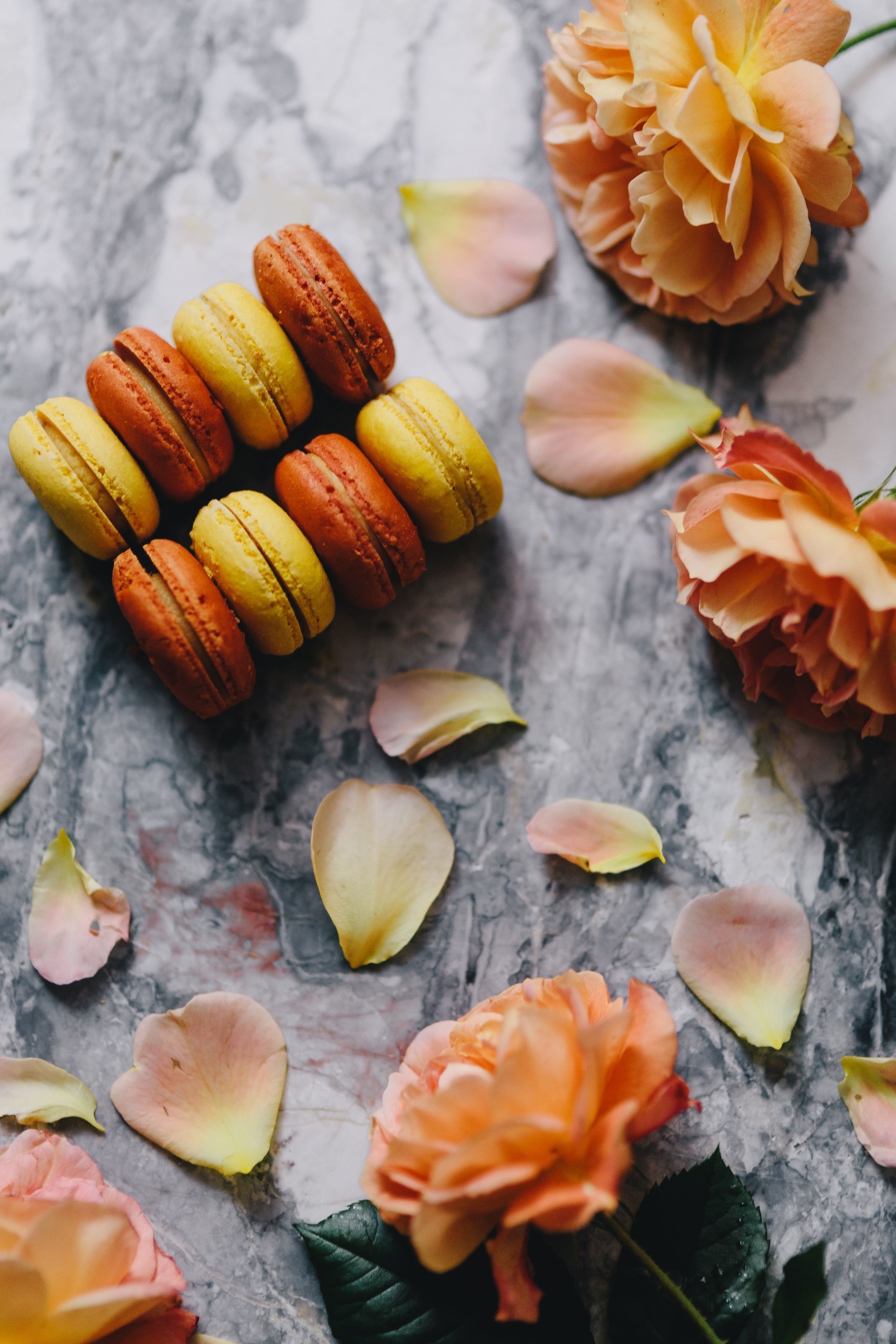  Orange and yellow macarons with flowers by Karolina Grabowska