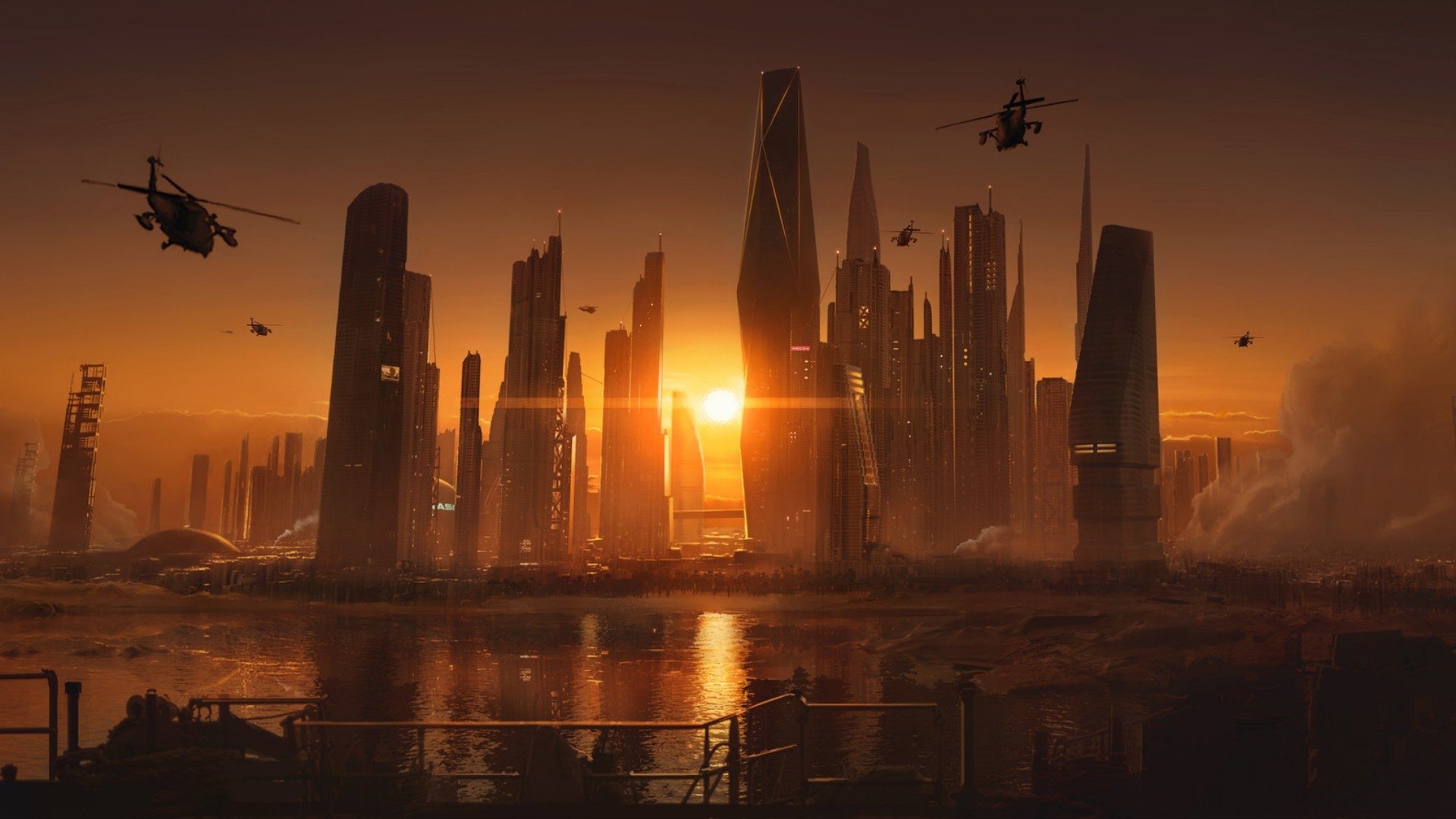 sunset military Sci Fi city sci fi city Image
