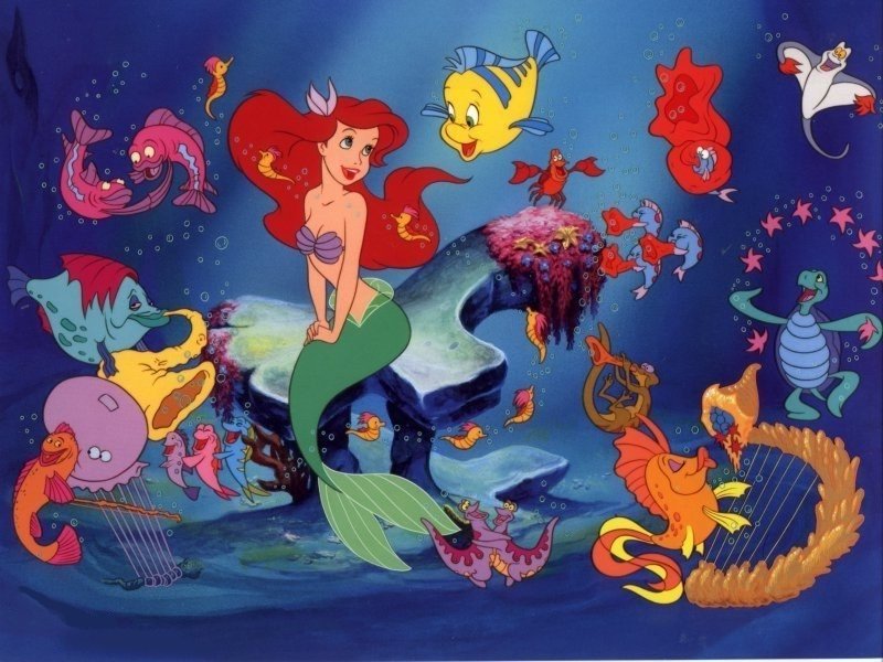 harp mermaid starfish Sebastian (The Little Mermaid) The Little Mermaid seahorse sea turtle red hair manta ray fish Flounder (The Little Mermaid) Ariel (The Little Mermaid) movie The Little Mermaid (1989) Image