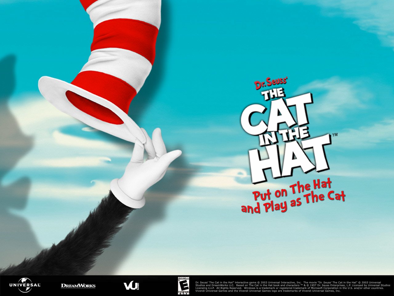 Promotional image for the movie Dr. Seuss' The Cat in the Hat featuring the iconic red and white striped hat against a blue sky background.