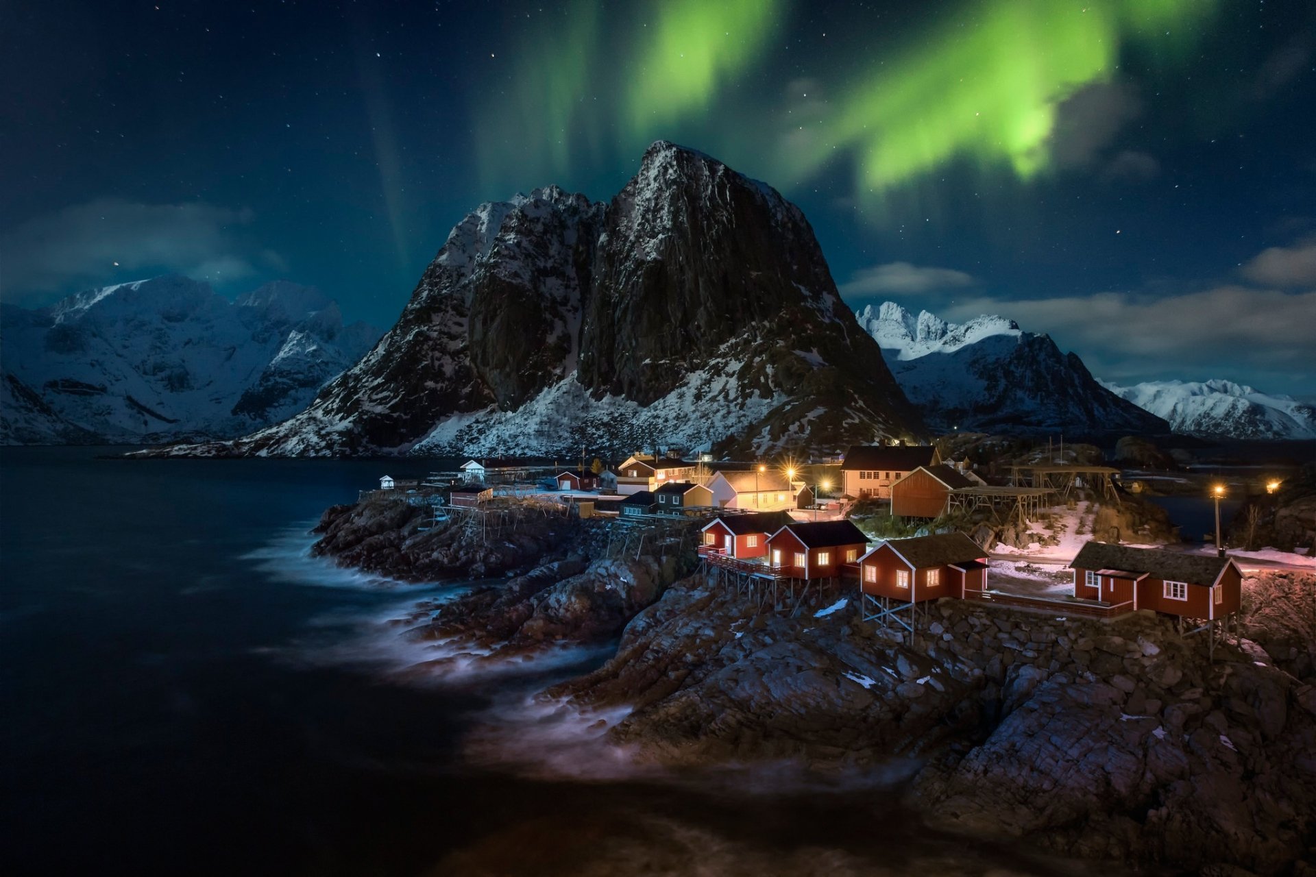 Download Aurora Borealis Sky Island Village Photography Lofoten Image