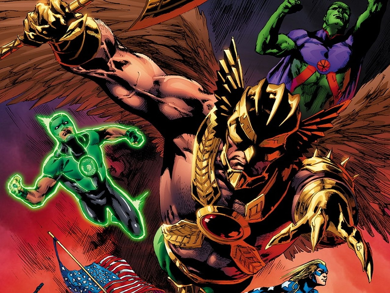 Justice Society of America Stargirl (DC Comics) Katar Hol Green Lantern Martian Manhunter Simon Baz Hawkman (DC Comics) Comic Justice League Image