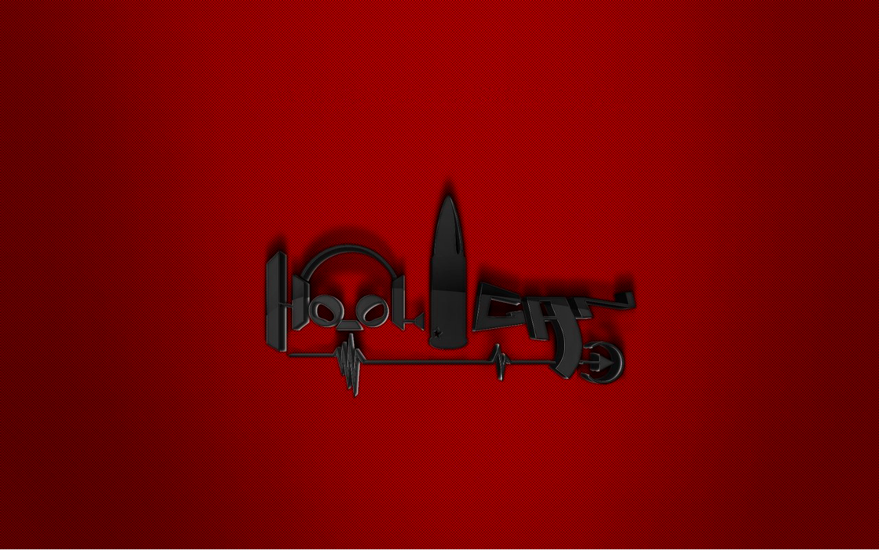 A bold black graphic of various music equipment arranged artfully against a striking red background, perfectly encapsulating the essence of rap music.