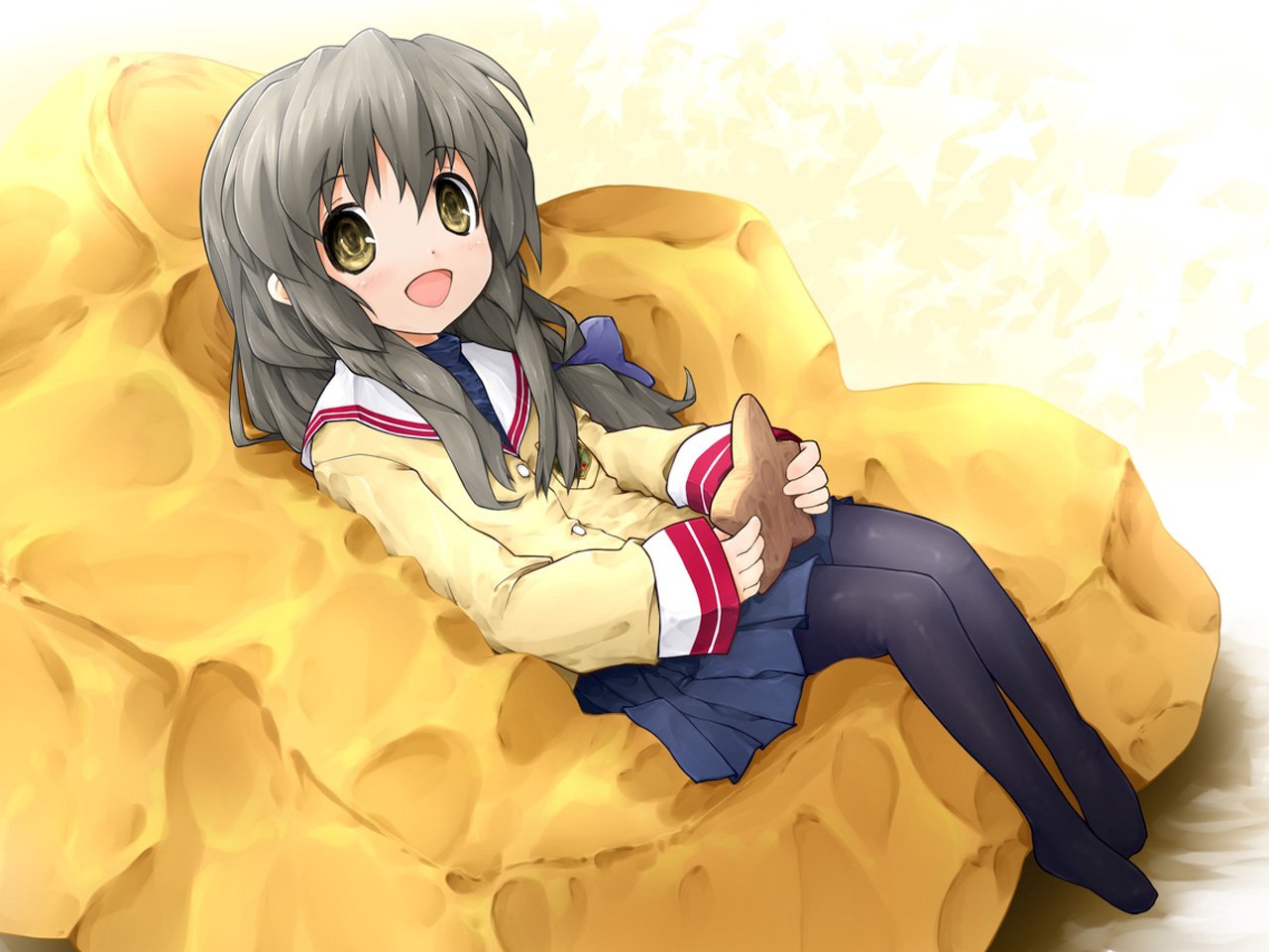 blush smile pantyhose skirt Fuuko Ibuki Anime Clannad Image
