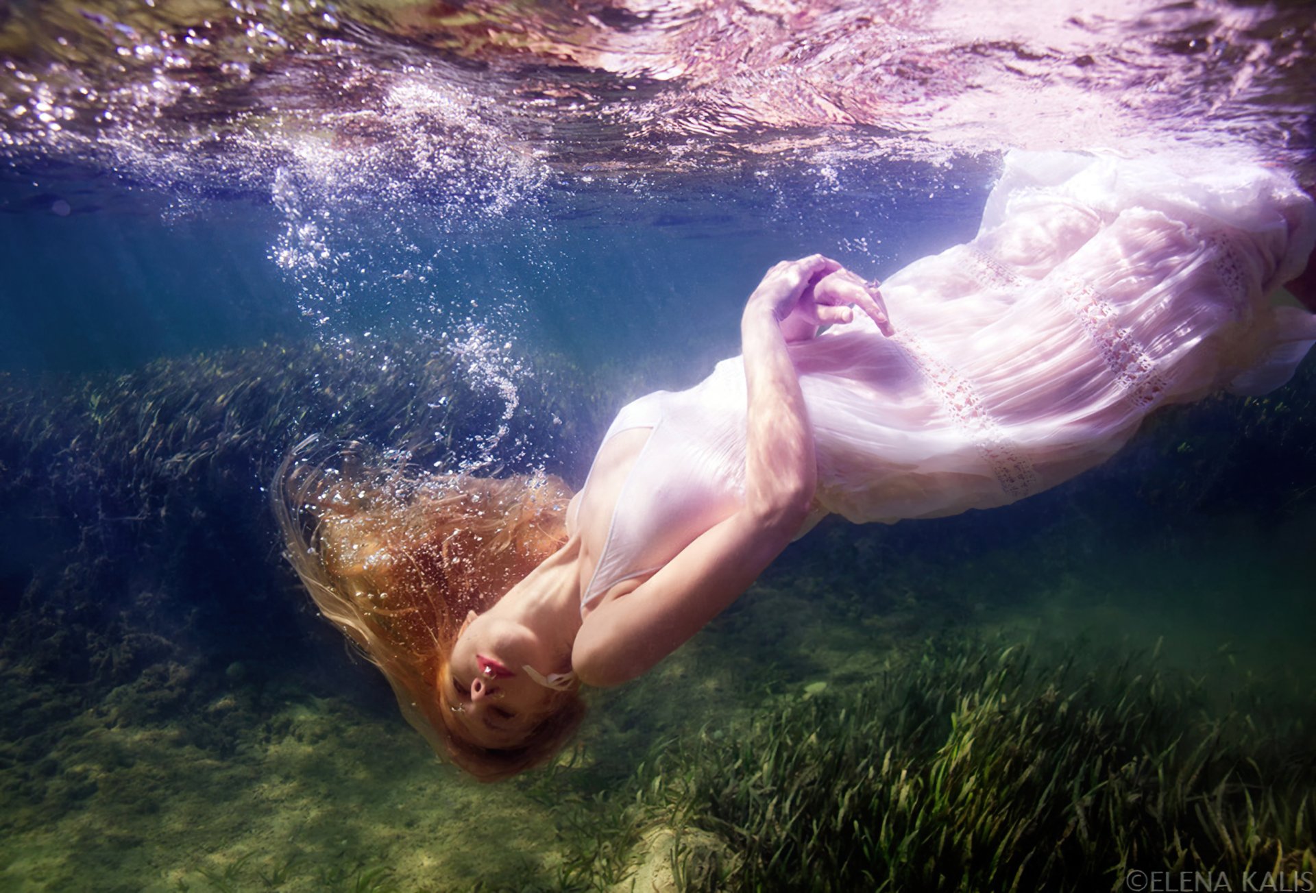 Women Mood Underwater Water White Dress Image. 