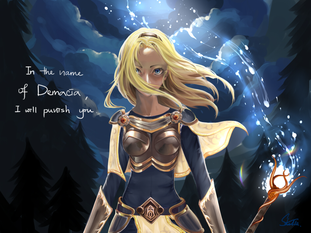 magic armor blonde staff magician statement Lux (League Of Legends) video game League Of Legends Image