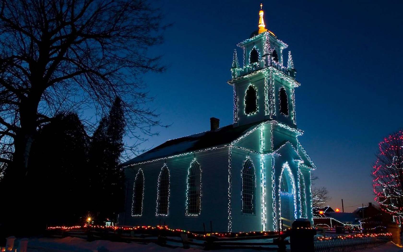 Lighted Church at Christmastime Image Abyss