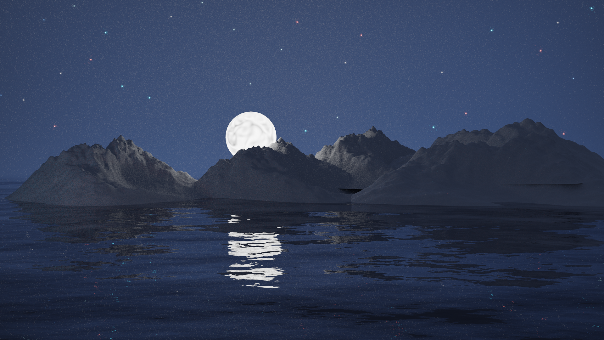 lake moon Blender 3D blender night Image