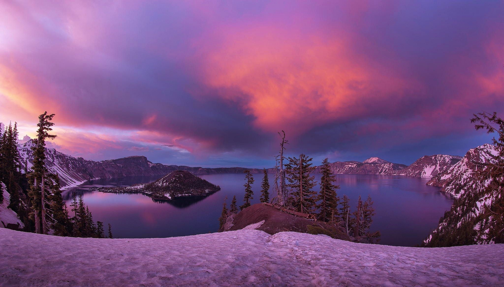 Crater Lake Sunset In Winter Image Id 40327 Image Abyss