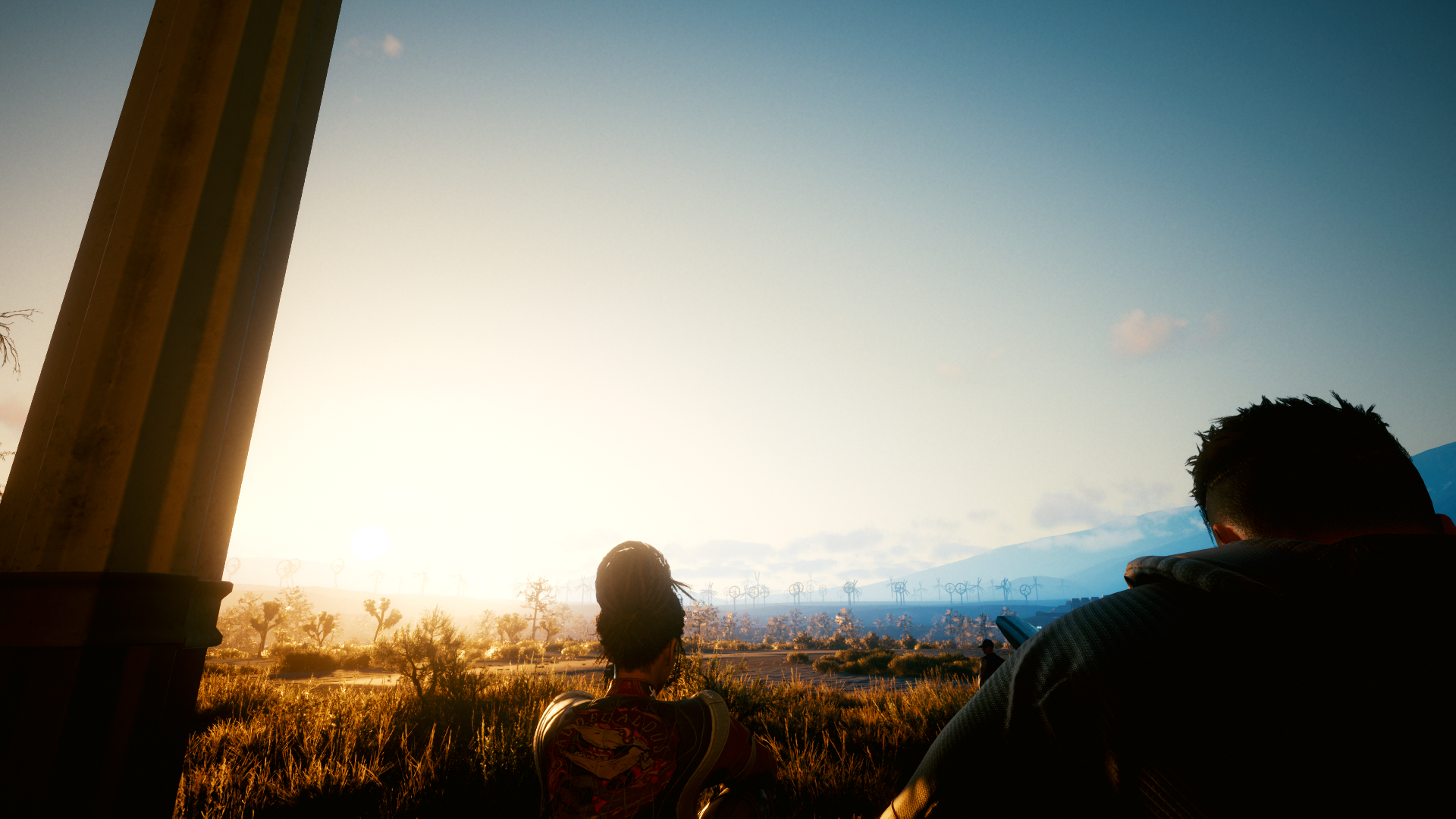  Panam and V looking at the sunrise in the Badlands