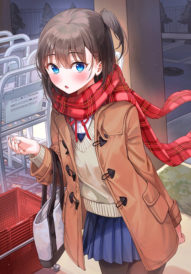 scarf blue eyes brown hair Anime girl anime girl Image